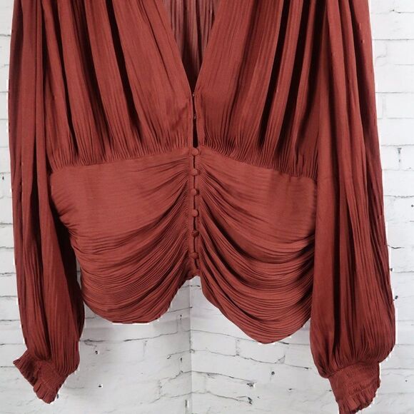 BURNT ORANGE LONG SLEEVE V NECK BLOUSE SIZE LARGE - Picture 4 of 7